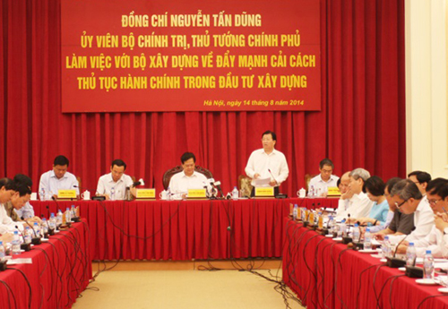 Thủ tướng Chính phủ Nguyễn Tấn Dũng làm việc với Bộ Xây dựng